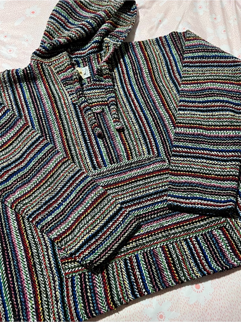 VTG Earth Ragz Multicolor Striped Unisex Hoodie Sweater Pouch Pocket Mexico LG